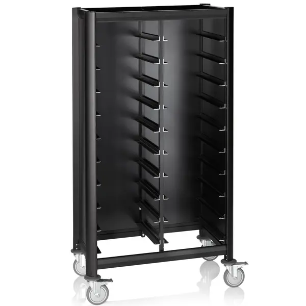 Regaalwagen | MENSA BLACK | Aluminium/Hout | 2x 10 Etages (455x355) + Bovenblad | Wielen (Geremd) | 860x515x1650(h)mm