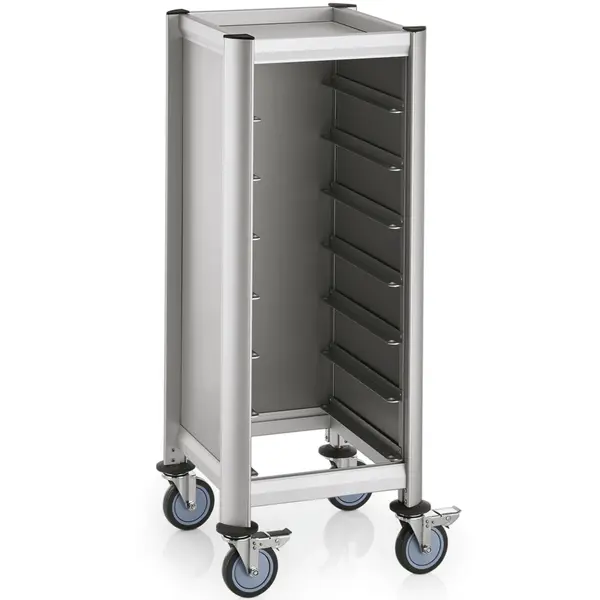 Regaalwagen | MENSA | Aluminium/Hout | 7 Etages (455x355) + Bovenblad | Wielen (Geremd) | 475x515x1250(h)mm