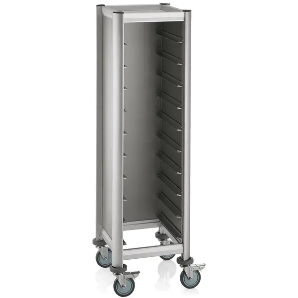 Regaalwagen | MENSA | Aluminium/Hout | 10 Etages (455x355) + Bovenblad | Wielen (Geremd) | 475x515x1650(h)mm