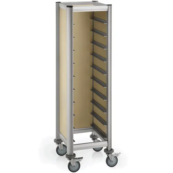 Regaalwagen | MENSA | Aluminium/Hout | 10 Etages (455x355) + Bovenblad | Wielen (Geremd) | 475x515x1650(h)mm