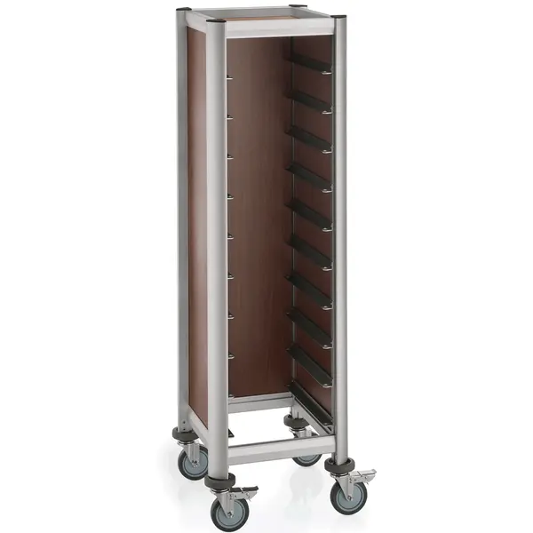 Regaalwagen | MENSA | Aluminium/Hout | 10 Etages (455x355) + Bovenblad | Wielen (Geremd) | 475x515x1650(h)mm