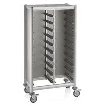 WAS Germany Regaalwagen | MENSA | Aluminium/Hout | 2x 10 Etages (455x355) + Bovenblad | Wielen (Geremd) | 860x510x1650(h)mm 