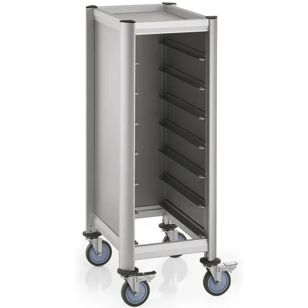 Regaalwagen | MENSA | Aluminium/Hout | 7 Etages (1/1 GN) + Bovenblad | Wielen (Geremd) | 445x600x1250(h)mm