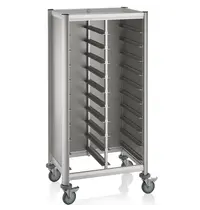 WAS Germany Regaalwagen | MENSA | Aluminium/Hout | 2x 10 Etages (1/1 GN) + Bovenblad | Wielen (Geremd) | 800x600x1650(h)mm 