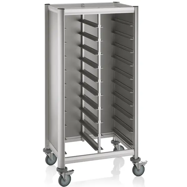 Regaalwagen | MENSA | Aluminium/Hout | 2x 10 Etages (1/1 GN) + Bovenblad | Wielen (Geremd) | 800x600x1650(h)mm