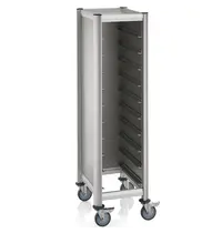 WAS Germany Regaalwagen | MENSA | Aluminium/Hout | 10 Etages (EN530x370) + Bovenblad | Wielen (Geremd) | 500x600x1650(h)mm 