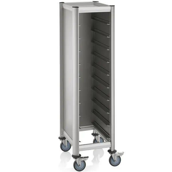 Regaalwagen | MENSA | Aluminium/Hout | 10 Etages (EN530x370) + Bovenblad | Wielen (Geremd) | 500x600x1650(h)mm