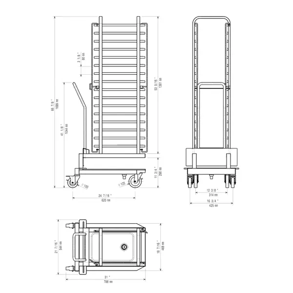 Laadframewagen | INNOVA SELECTION | RVS | 16x 1/1 GN | Wielen (Geremd) | 545x790x1700(h)mm