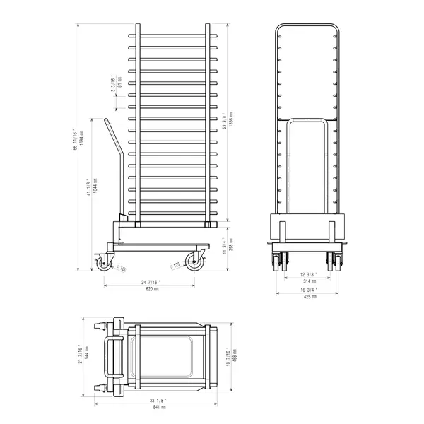 Laadframewagen | INNOVA SELECTION | RVS | 16x EN600x400 | Wielen (Geremd) | 544x841x1694(h)mm