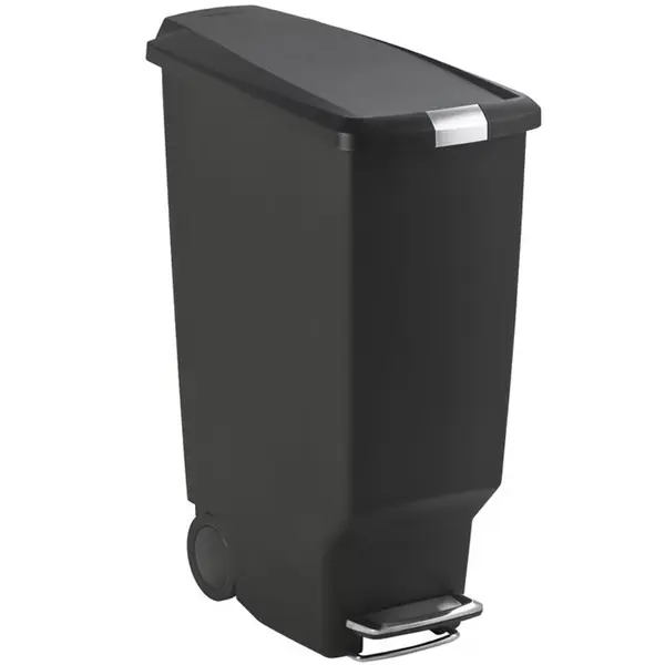 Pedaalemmer | SLIM STEP CAN | Kunststof | Zwart | 40L | Klapdeksel | Wielen | 260x490x640(h)mm