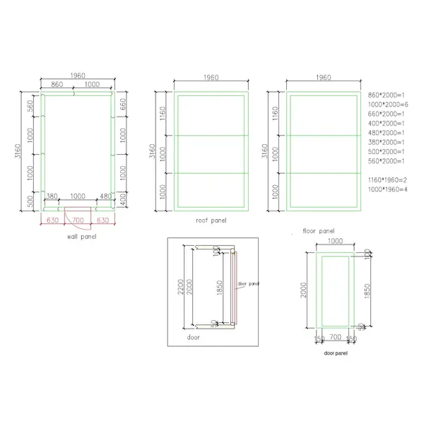 Koel-/Vriescel | ENTRY LINE | 10.4m³ | Isolatie 100mm | 1960x3160x2200(h)mm