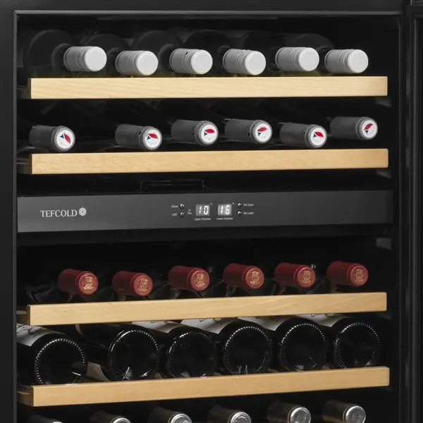 Wijnkoelkast | SERIE TFW | 155L (46x 75cl) | RVS/Zwart | 2 Zones | +5°C/+18°C | Statisch + Ventilator | 595x570x820(h)mm