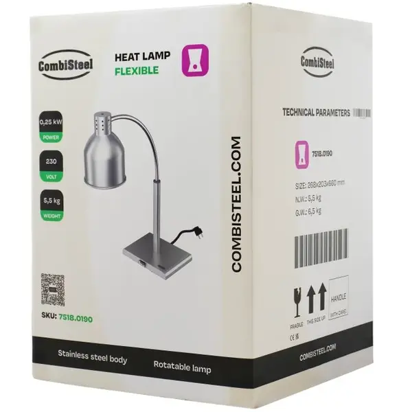 Warmhoudlamp | Zilver | Zwenkbaar | Max. 250W | 268x203x660(h)mm