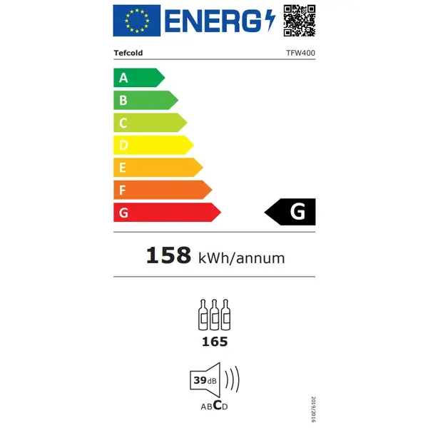 Wijnkoelkast | SERIE TFW | 426L (165x 75cl) | RVS/Zwart | 1 Zone | +5°C/+18°C | Statisch + Ventilator | 595x680x1760(h)mm