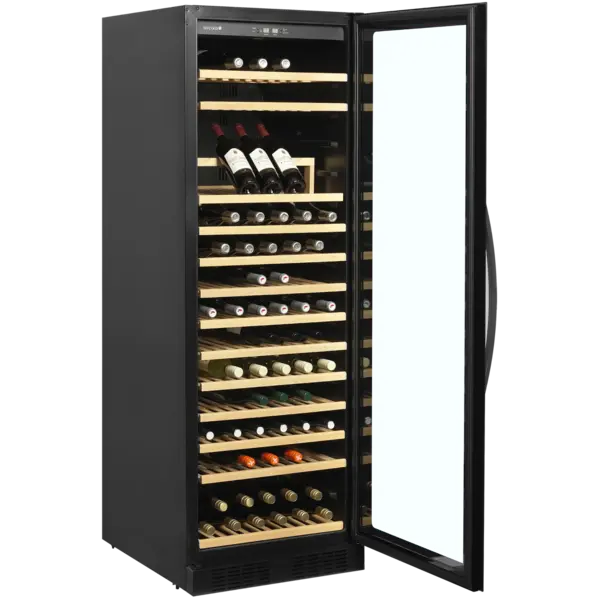 Wijnkoelkast | SERIE TFW | 426L (165x 75cl) | Zwart | 1 Zone | +5°C/+18°C | Statisch + Ventilator | 595x680x1760(h)mm