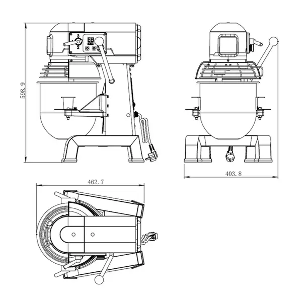 Planeetmenger | 3.75kg/10L | 3 Snelheden | Vaste Kop | Verwijderbare Kom | 0.75kW (230V) | 404x463x599(h)mm