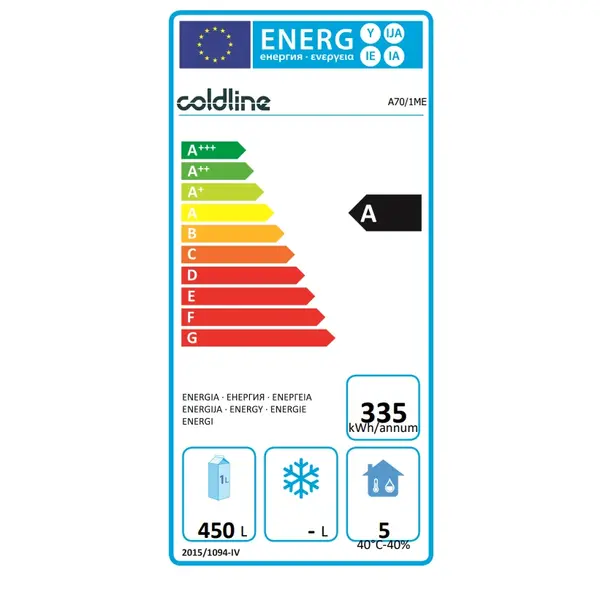 Koelkast | Energiezuinig | 601L (2/1 GN) | RVS | -2°C/+8°C | Geforceerd | 740x815x2085(h)mm
