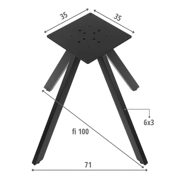 Tafelonderstel | LAGA | Staal | Zwart | Indoor | 710x710x725(h)mm