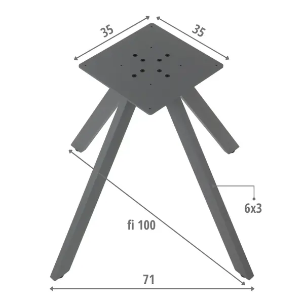 Tafelonderstel | LAGA | Staal | Antracietgrijs | Indoor | 710x710x725(h)mm