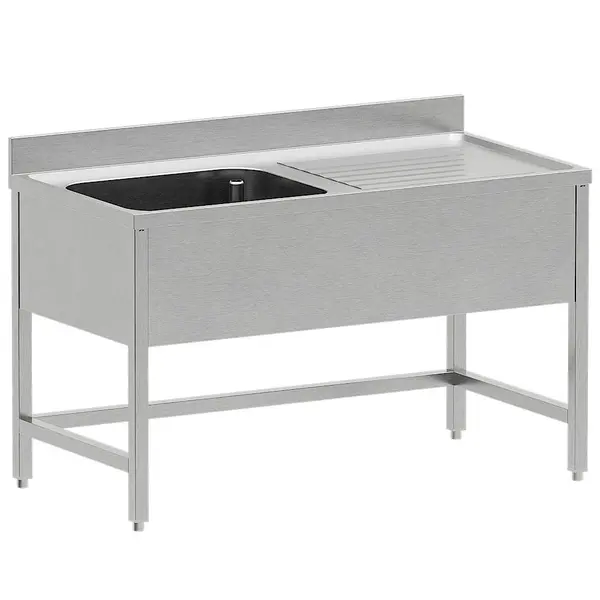 Spoeltafel | ECO | RVS | 1 Spoelbak (Links) + Afdruipvlak | Achteropstand | 1400x700x865/965(h)mm