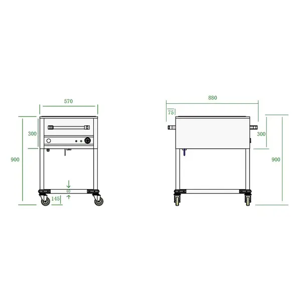 Bain-Marie Wagen | Elektrisch | 2x 1/1 GN | 30°C/110°C | 1.5kW (230V) | Aftapkraan | 570x880x900(h)mm