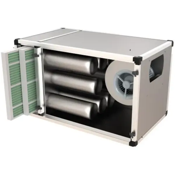 Geurfilterkast | 5000m³/u | Koolstoffilters + Doosfilters | 0.55kW (230V) | 1500x790x790(h)mm