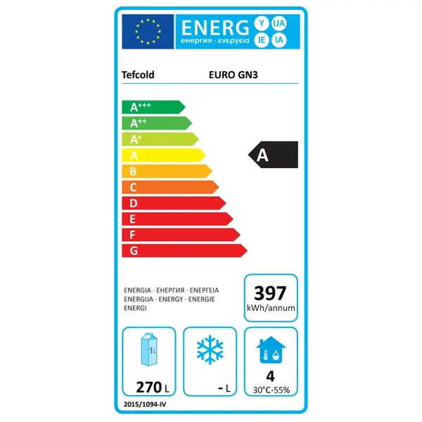 Koelwerkbank | EURO | Energiezuinig | 290L | 3 Deuren (1/1 GN) | -2°C/+8°C | Geforceerd | 1792x700x850(h)mm
