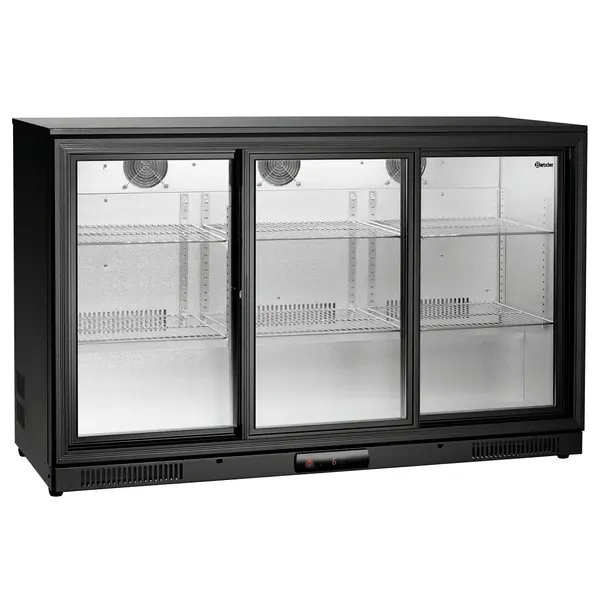 Barkoelkast | 280L | Zwart | +1°C/+9°C | Statisch + Ventilator | Schuifdeuren | 1335x525x850(h)mm