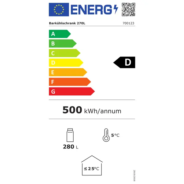 Barkoelkast | 280L | Zwart | +1°C/+9°C | Statisch + Ventilator | Schuifdeuren | 1335x525x850(h)mm
