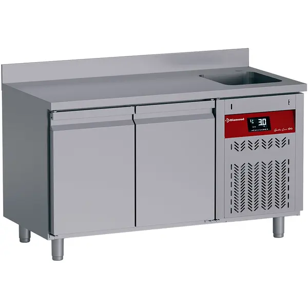 Koelwerkbank | GASTRO LINE EVO | 260L | 2 Deuren (1/1 GN) | -2°C/+8°C | Geforceerd | Achteropstand | Spoelbak | Werkblad Afneembaar | 1460x700x850/1000(h)mm