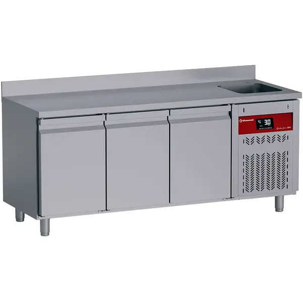 Koelwerkbank | GASTRO LINE EVO | 405L | 3 Deuren (1/1 GN) | -2°C/+8°C | Geforceerd | Achteropstand | Spoelbak | Werkblad Afneembaar | 1920x700x850/1000(h)mm