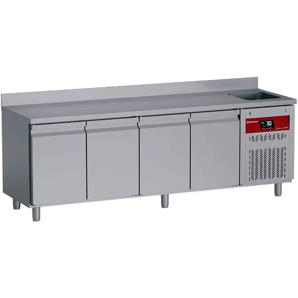Koelwerkbank | GASTRO LINE EVO | 550L | 4 Deuren (1/1 GN) | -2°C/+8°C | Geforceerd | Achteropstand | Spoelbak | Werkblad Afneembaar | 2375x700x850/1000(h)mm