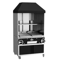 Roaster Grills Houtskoolgrill | PARRILLA CANOPY | Oppervlak 1000x620 | 200°C/250°C | Verstelbare Grillhoogte/-Hoek | Achter-/Zijschermen + Bovenkap | Onderkast | Wielen (Geremd) | 1270x825x2350(h)mm 