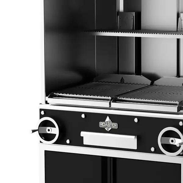 Houtskoolgrill | PARRILLA CANOPY | Oppervlak 1000x620 | 200°C/250°C | Verstelbare Grillhoogte/-Hoek | Achter-/Zijschermen + Bovenkap | Onderkast | Wielen (Geremd) | 1270x825x2350(h)mm
