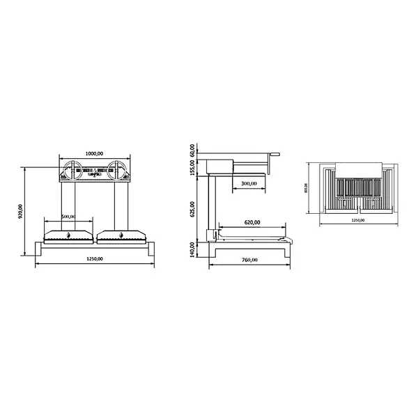In-/Opbouw Houtskoolgrill | PARRILLA BI | Oppervlak 1000x620 | Verstelbare Grillhoogte/-Hoek | 1250x760x980(h)mm