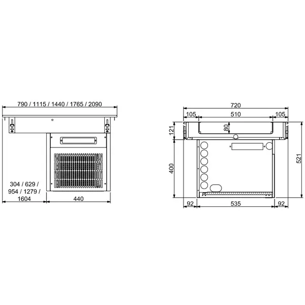 Gekoelde Bak | DROP-IN | 2/1 GN - 80mm | -10°C/+5°C | Statisch | 790x720x521(h)mm