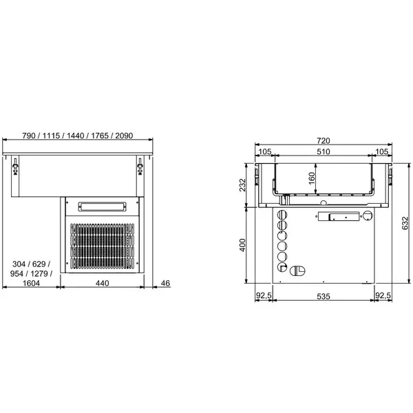 Gekoelde Bak | DROP-IN | 4/1 GN - 160mm | 0°C/+8°C | Statisch | 1440x610x632(h)mm