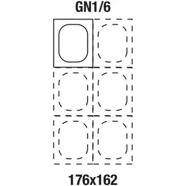 GN-Bak | RVS | 1/6 GN | Hoogte 150mm | 176x162x150(h)mm