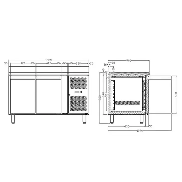 Koelwerkbank | G-LINE | 282L | 2 Deuren (1/1 GN) | -2°C/+10°C | Geforceerd | Achteropstand | Werkblad Afneembaar | 1360x700x880/980(h)mm