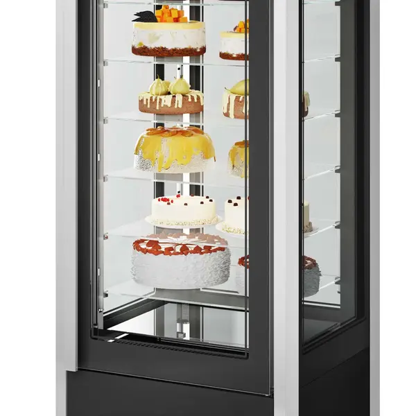 Koelvitrine | KRISTALLEN TOREN | 565L | RVS/Zwart | +1°C/+10°C | Geforceerd | 6 Niveaus | Wielen (Geremd) | 750x745x2062(h)mm