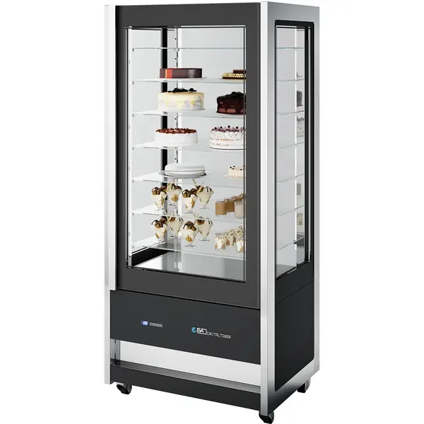 Koelvitrine | CRISTAL TOWER | 718L | RVS/Zwart | +1°C/+10°C | Geforceerd | 6 Niveaus | Wielen (Geremd) | 930x745x2062(h)mm