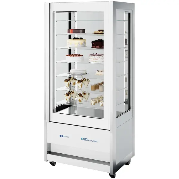 Koelvitrine | CRISTAL TOWER | 718L | RVS/Wit | +1°C/+10°C | Geforceerd | 6 Niveaus | Wielen (Geremd) | 930x745x2062(h)mm