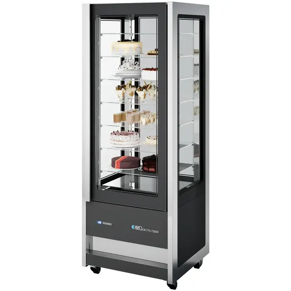 Koel-/Vriesvitrine | CRISTAL TOWER | 565L | RVS/Zwart | -15°C/-18°C & +1°C/+10°C | Geforceerd | 6 Niveaus | Wielen (Geremd) | 750x745x2062(h)mm
