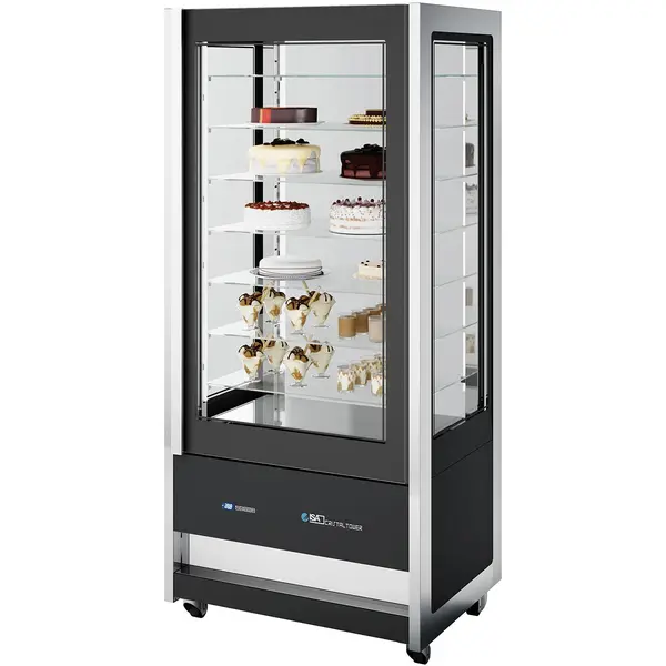 Koel-/Vriesvitrine | CRISTAL TOWER | 718L | RVS/Zwart | -15°C/-18°C & +1°C/+10°C | Geforceerd | 6 Niveaus | Wielen (Geremd) | 930x745x2062(h)mm