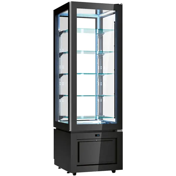 Koelvitrine | LUXOR | 324L | RVS/Zwart | +2°C/+10°C | Geforceerd | 6 Niveaus | Wielen (Geremd) | 600x650x1840(h)mm