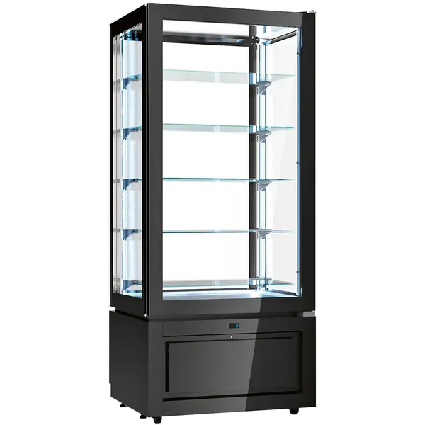 Koelvitrine | LUXOR | 457L | RVS/Zwart | +2°C/+10°C | Geforceerd | 6 Niveaus | Wielen (Geremd) | 805x650x1840(h)mm