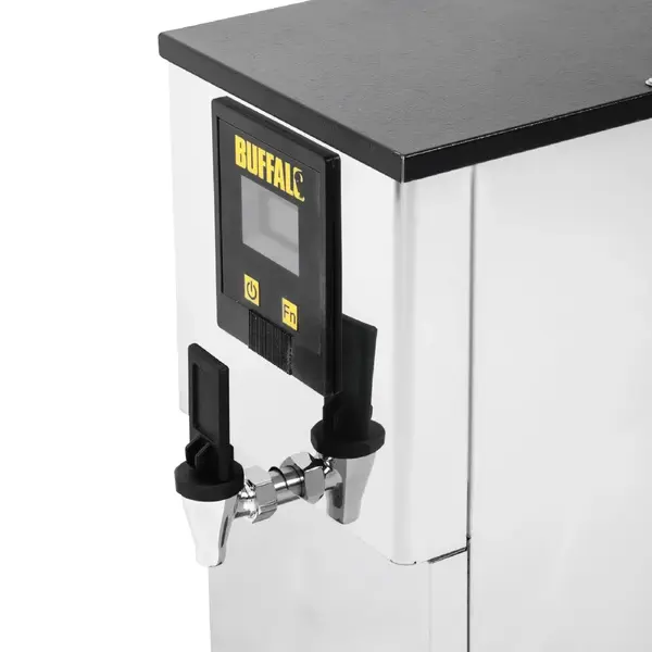 Heetwaterdispenser | RVS/Zwart | 10L | 70°C/96°C | 3kW (230V) | Wateraansluiting | Dubbelwandig | Lekbak | 255x446x560(h)mm