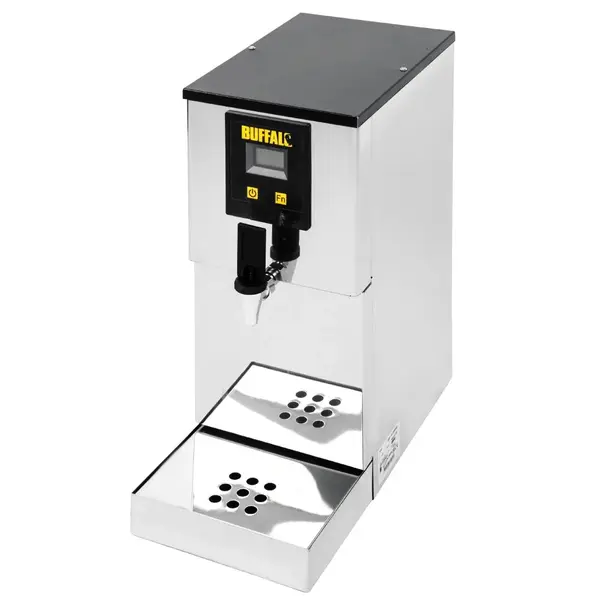 Heetwaterdispenser | RVS/Zwart | 10L | 70°C/96°C | 3kW (230V) | Wateraansluiting + Filtering | Dubbelwandig | Lekbak | 255x446x560(h)mm