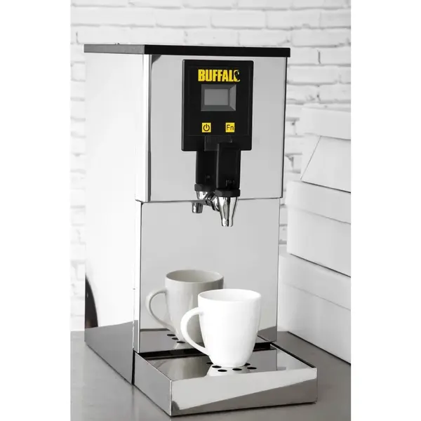 Heetwaterdispenser | RVS/Zwart | 10L | 70°C/96°C | 3kW (230V) | Wateraansluiting + Filtering | Dubbelwandig | Lekbak | 255x446x560(h)mm