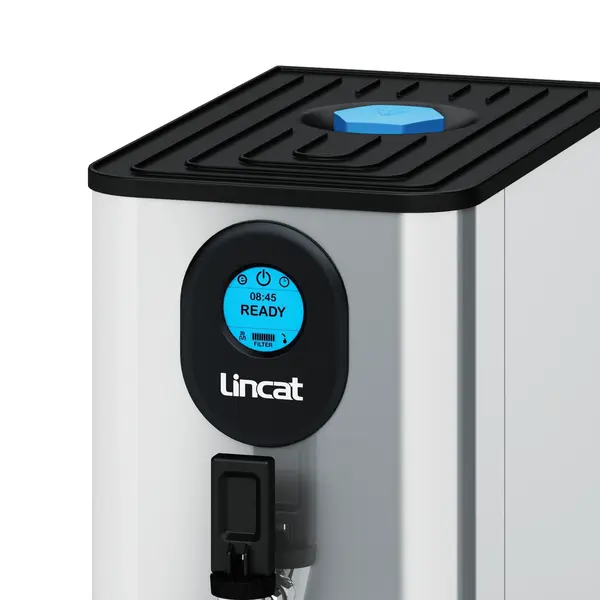 Heetwaterdispenser | FilterFlow | RVS/Zwart | 15L | 70°C/98°C | 3kW (230V) | Wateraansluiting + Filtering | Touchscreen + Timer | Dubbelwandig | Lekbak | 250x525x596(h)mm